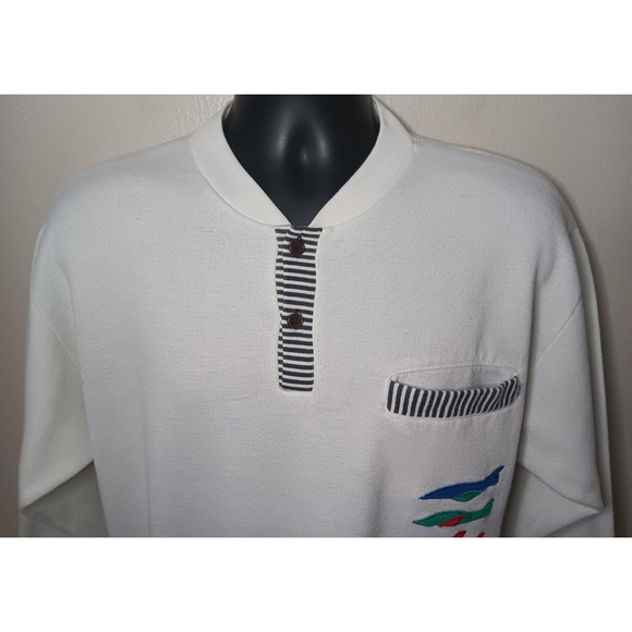 Vintage 80s Reconnaissance Team Adult Large Sweatshirt 1/2 Button White Long Sle - Picture 2 of 8